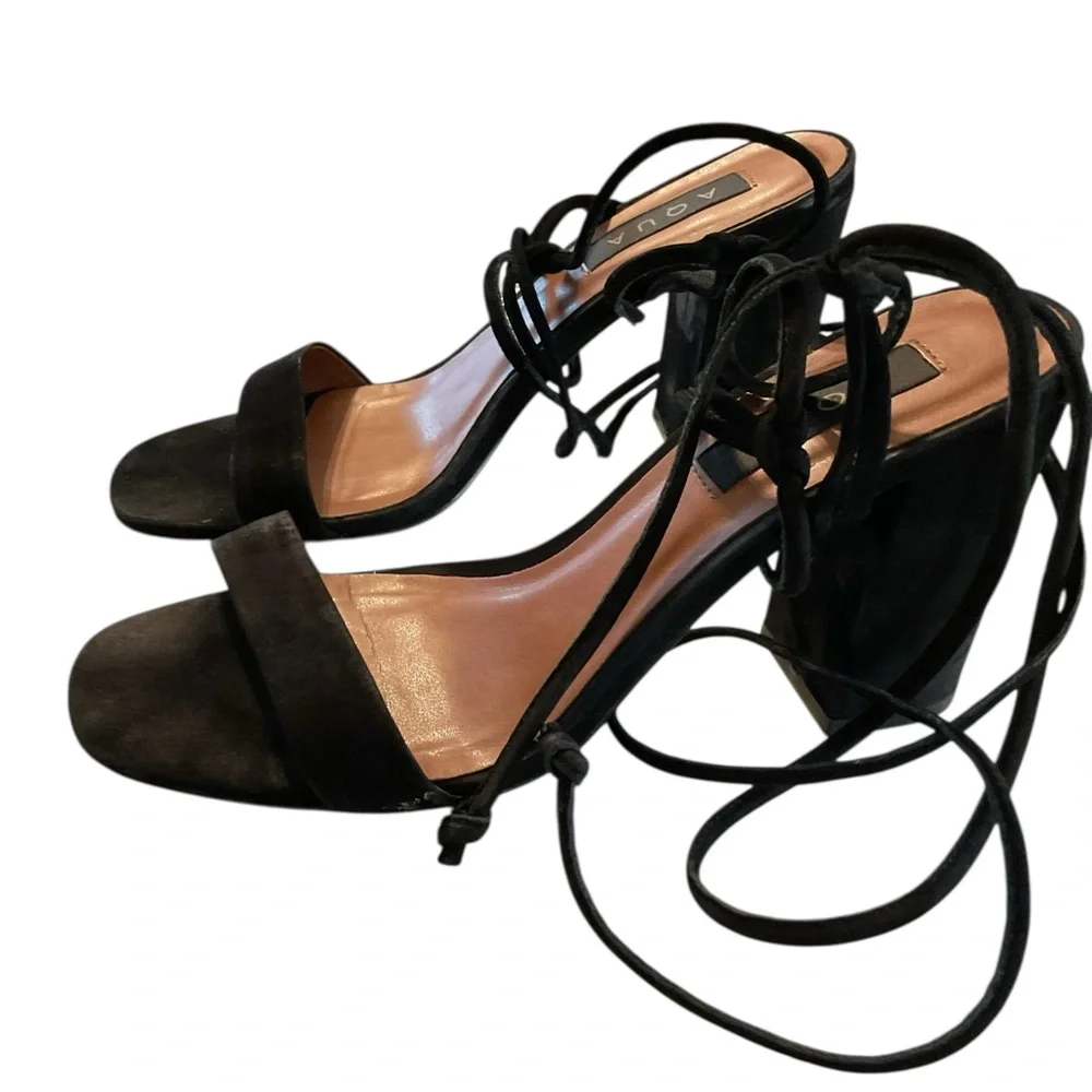 AQUA Black‎ kenso Strappy square Block Heel Sandals size 8.5